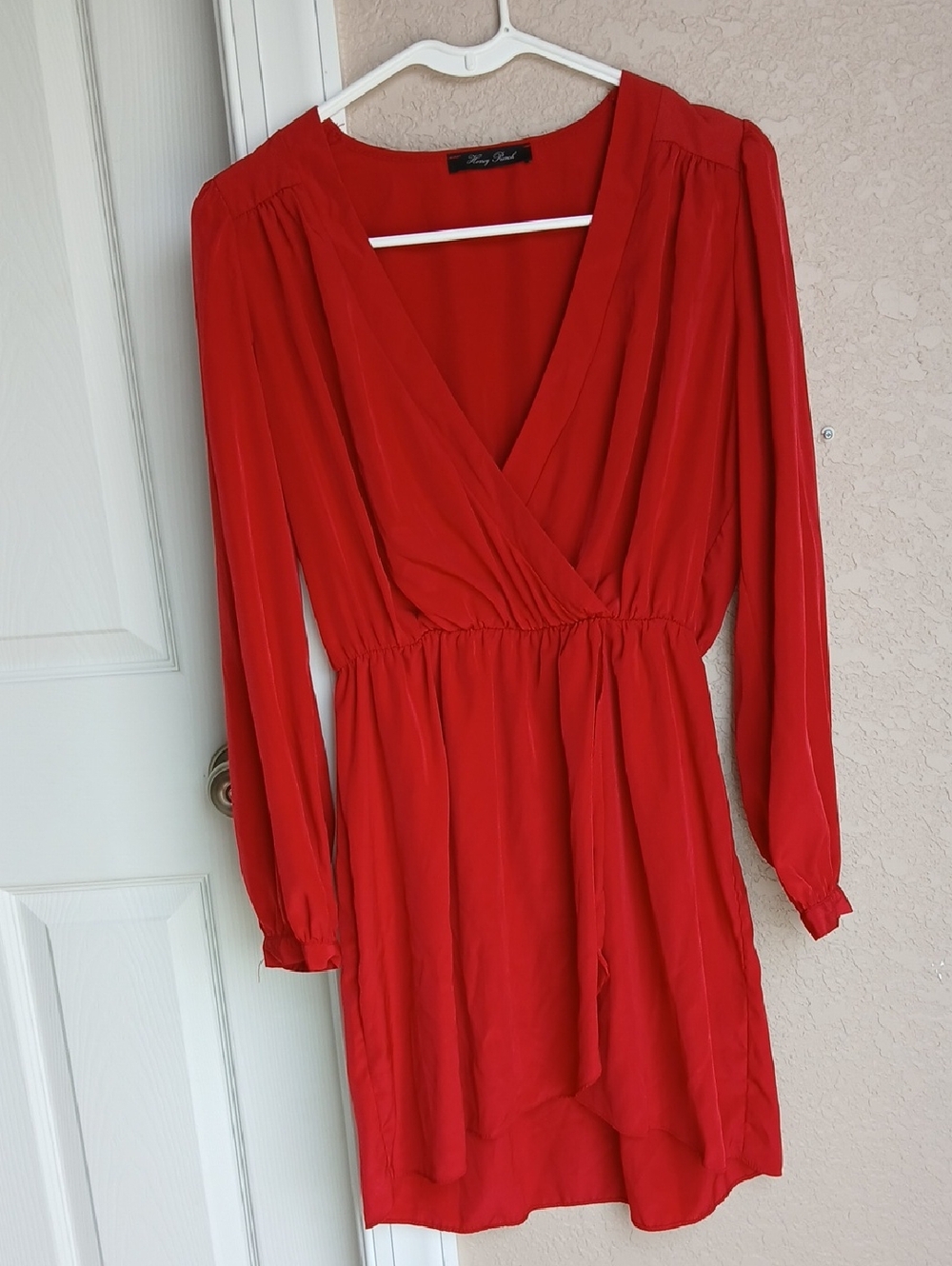 Honey Punch Red Long-Sleeve Wrap Dress